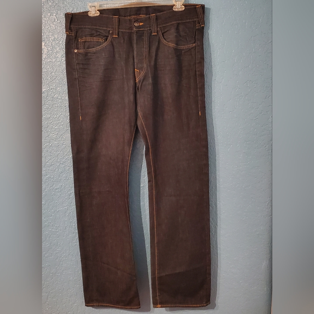 True Religion Jeans Men Straight Leg Phantom Blake  Dark Blue Denim 36 X 34